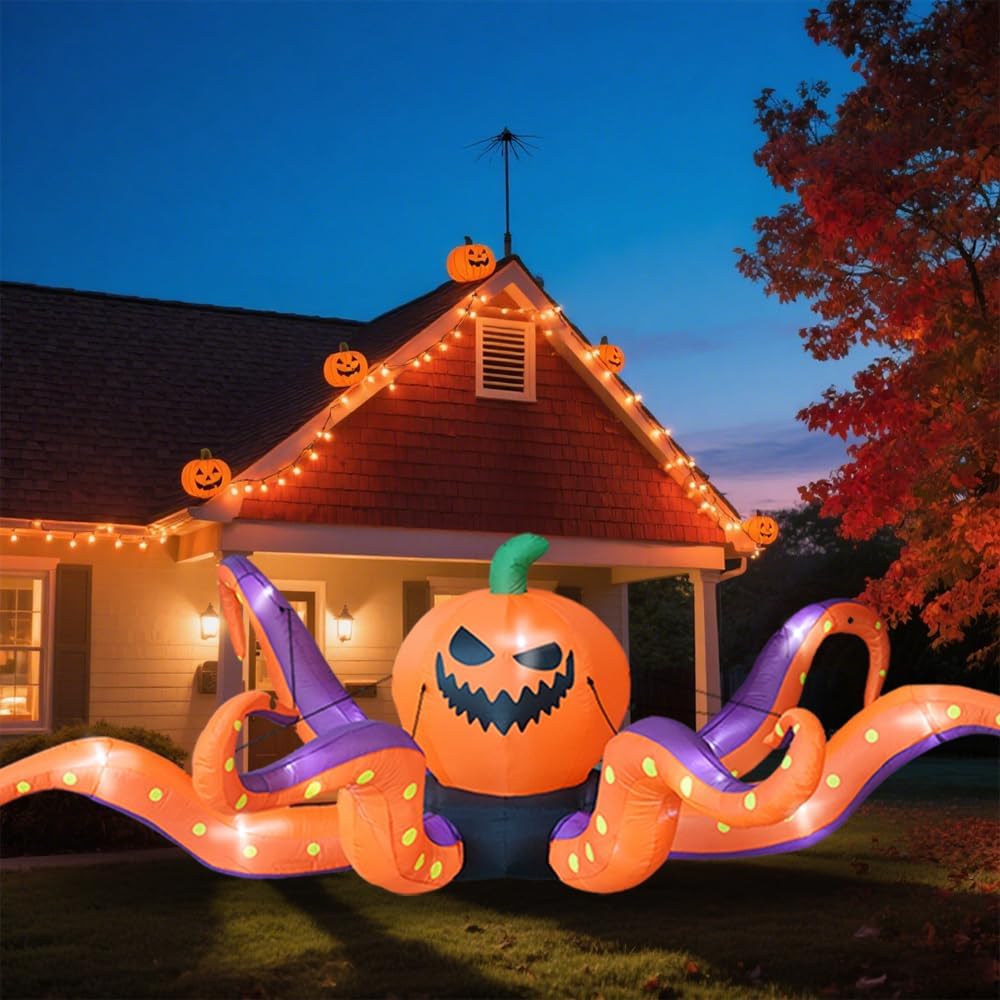 12FT Halloween Inflatables Pumpkin Octopus Tentacles for Yard