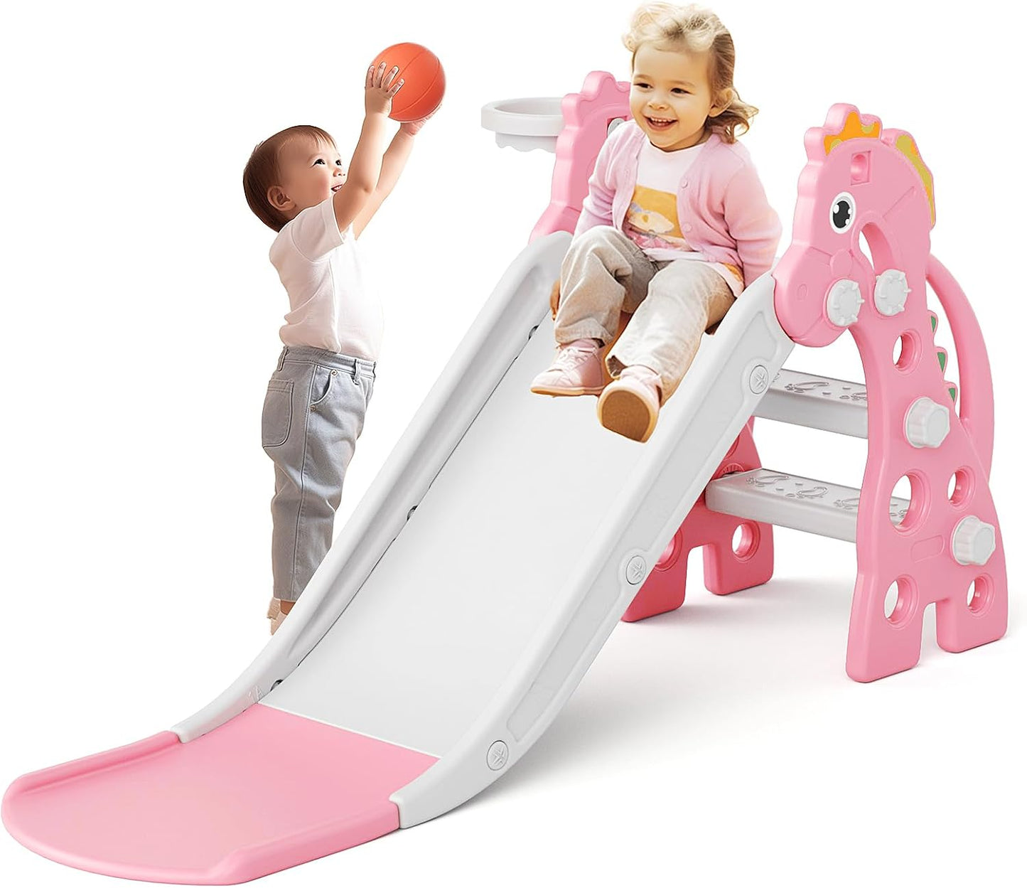 67i Toddler Slide with Basketball Hoop for Indoor & Outdoor Fun