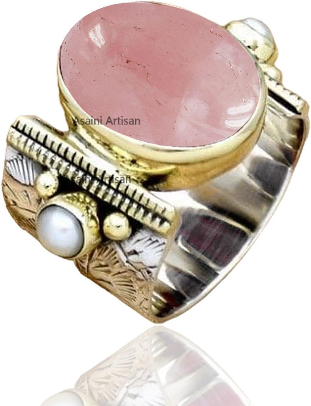 10x14 MM Oval Gemstone Sterling Silver Ring with Pearl Accents