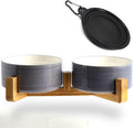 Petygooing Ceramic Dog Bowls with Wood Stand - Elevated Dual Bowl Set