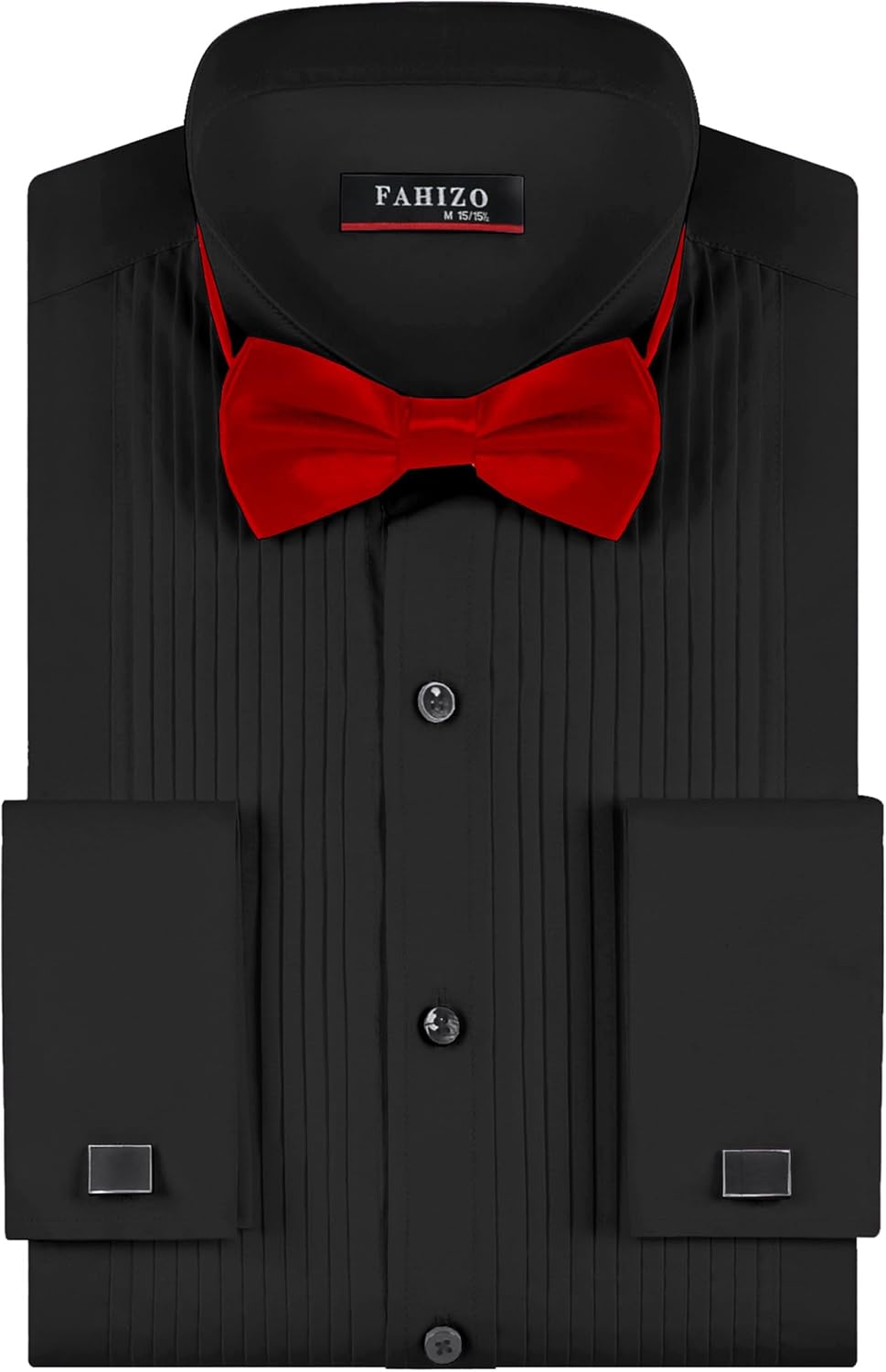 FAHIZO Men's White Tuxedo Shirt with Wing Collar & Cuffs