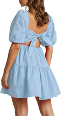 OWNGIGI Women's Square Neck Puffy Sleeve A-Line Mini Dress - Casual