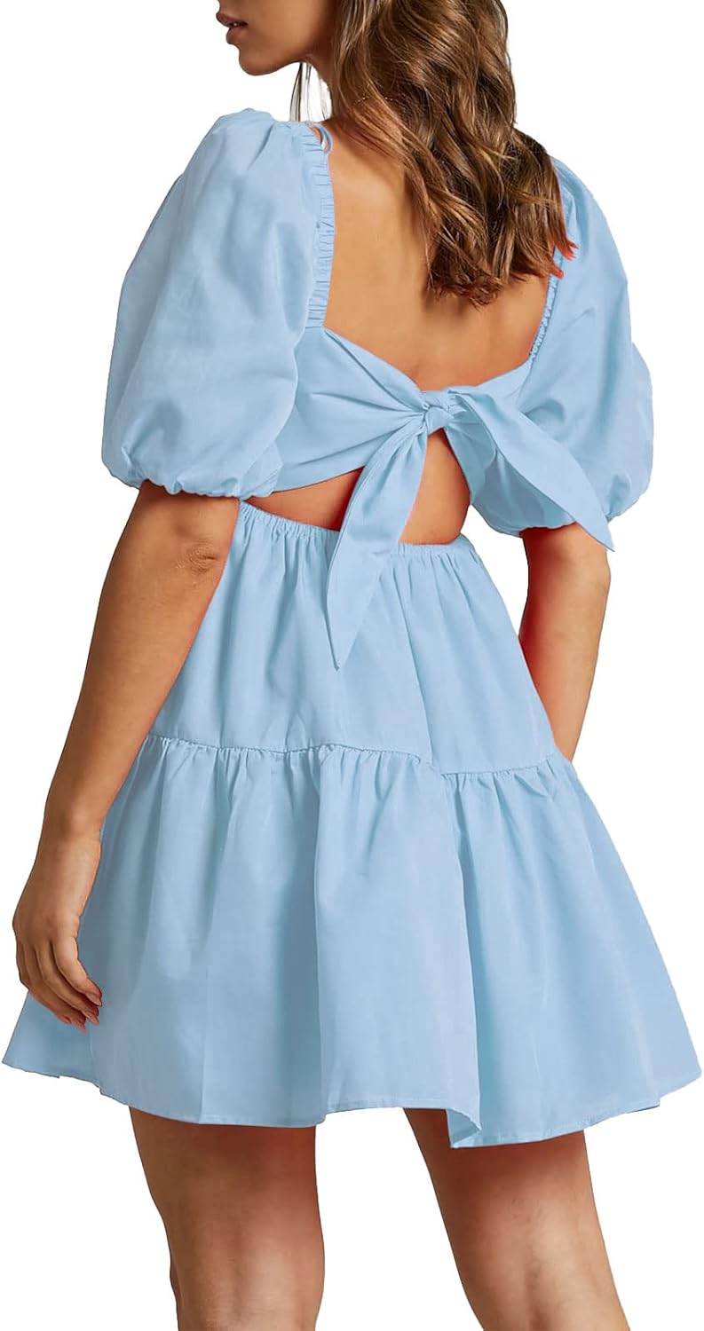 OWNGIGI Women's Summer Dress with Square Neck and Puffy Sleeves