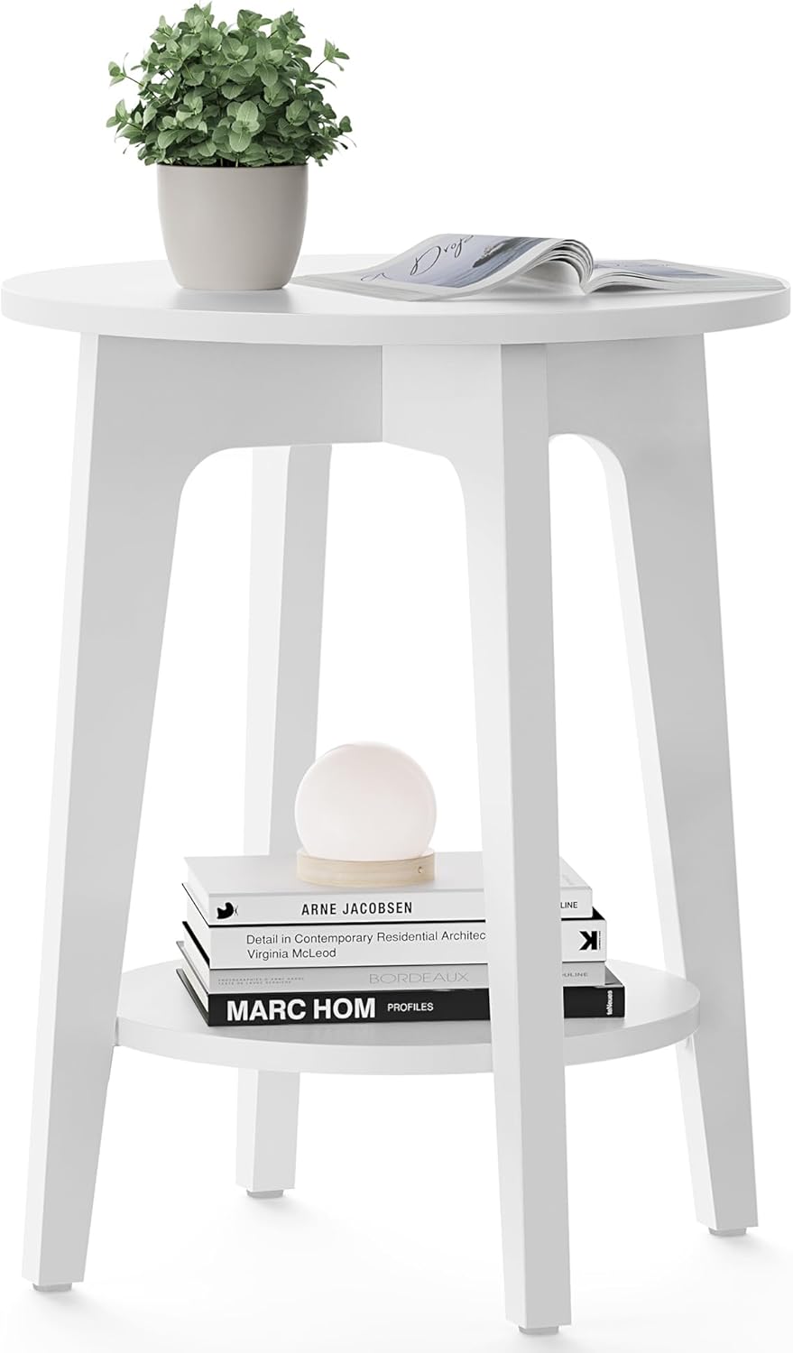 Modern 2-Tier Round Side Table for Small Spaces in Cloud White