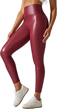 Faux Leather Leggings for Women - High Waisted Butt Lift Pants