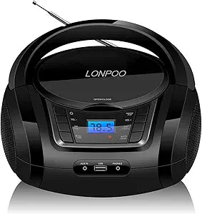 LONPOO Portable Boombox CD Player with Bluetooth and FM Radio