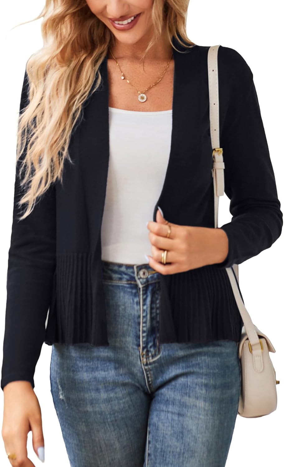 Lightweight Draped Open Front Cropped Cardigan for Women