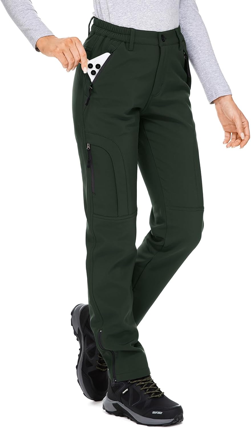 Womens Snow Pants Waterproof Soft Shell Fleece Lined Cargo Pants