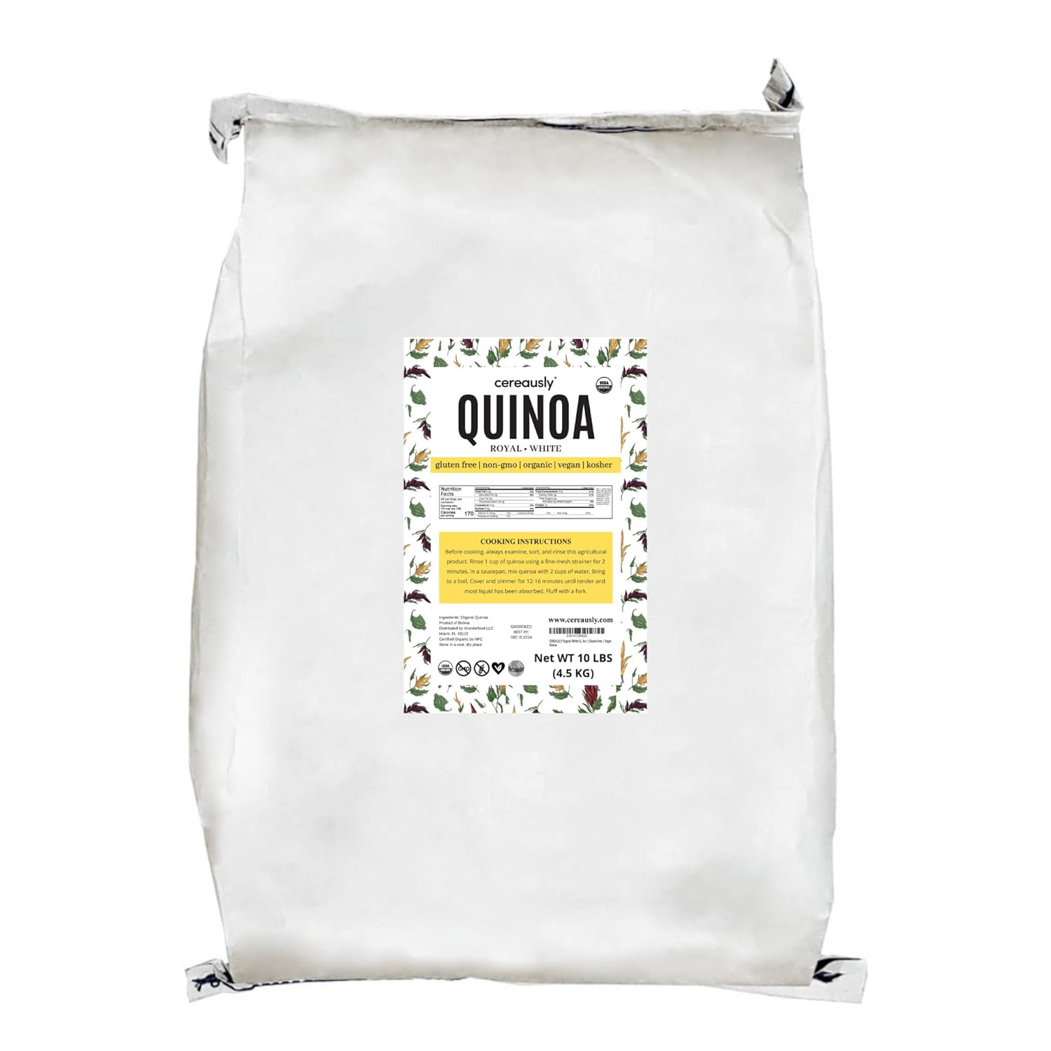 CEREAUSLY Organic White Quinoa - Premium Royal Quinoa Bulk