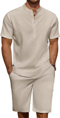 COOFANDY Men's Linen 2-Piece Henley Beach Set - Cool Summer Essential