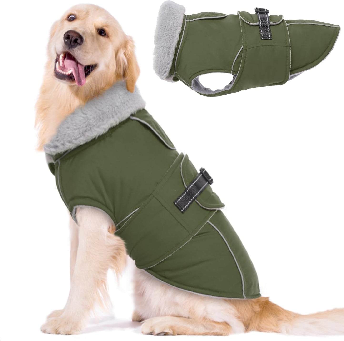 Lelepet Warm Dog Coat Reflective Fleece Vest for Cold Weather