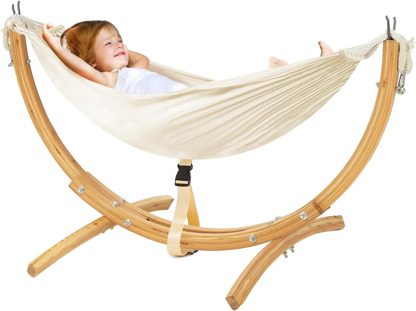 FUNLIO Wooden Kids Hammock with Stand for Cozy Indoor Relaxation