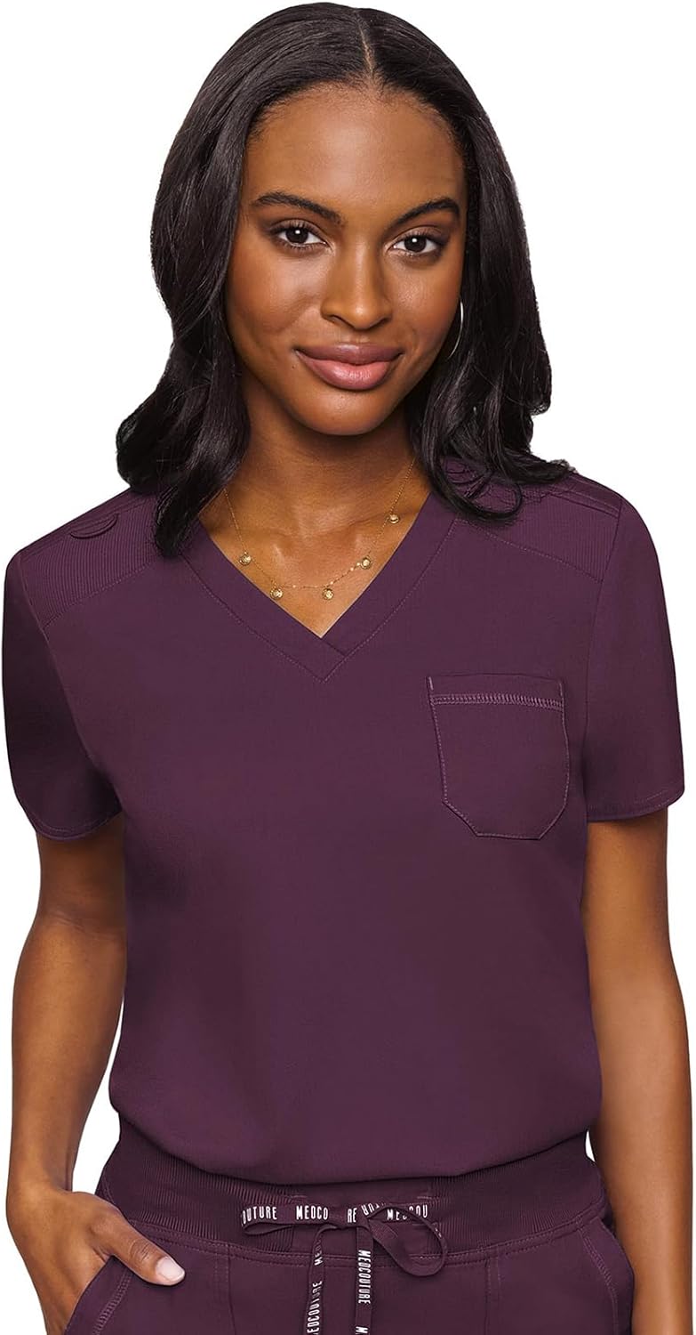 Med Couture Women's V-Neck Scrub Top for Comfort and Style