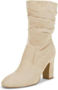 Coutgo Women's Mid Calf Slouchy Boots Suede High Heel - Chic Comfort