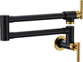 Pot Filler Faucet Black and Gold Wall Mount for Kitchen Use