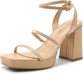Women's Platform Strappy Heels Square Toe Chunky 3.9in - Party Ready
