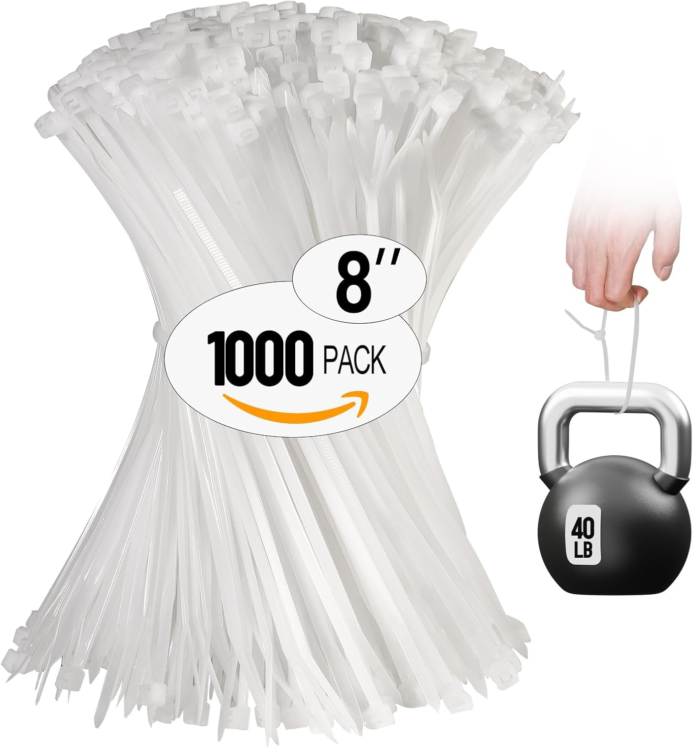 REZOSY 8 Inch Clear Zip Ties - 1000 Pack Strong Tensile 40 lbs - Indoor/Outdoor Use