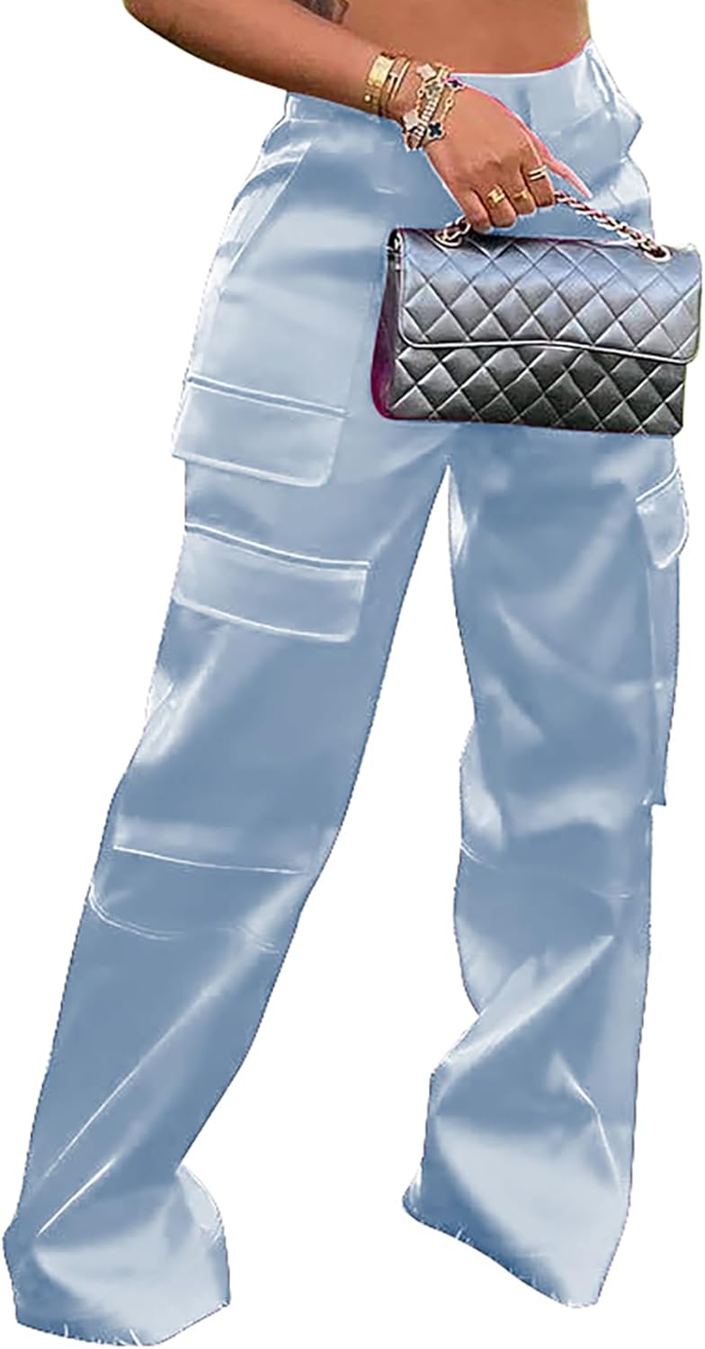 High Waisted Satin Cargo Pants for Women - Stylish and Versatile