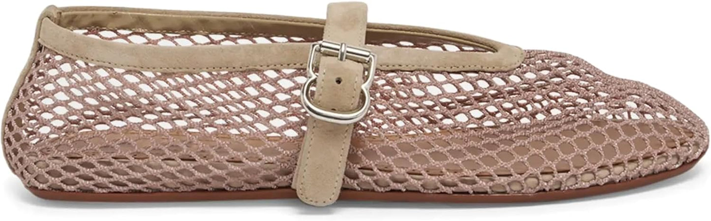 Comfortable Mesh Ballet Flats for Women with Buckle Strap