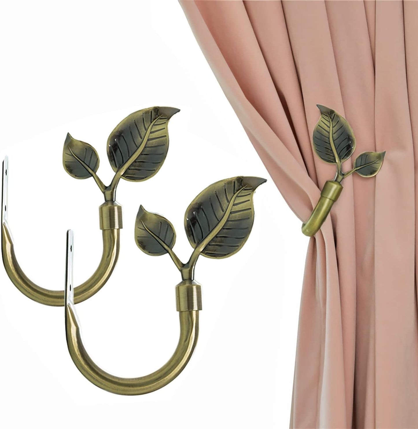 Handmade Leaf Curtain Holdbacks x2 - Antique Brass Finish