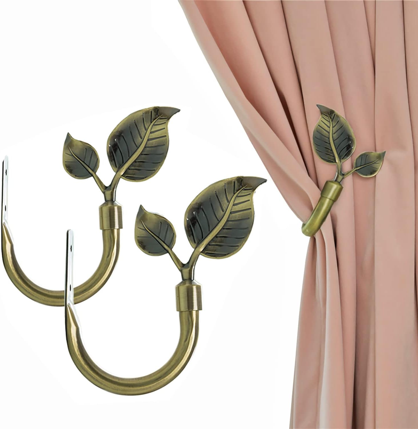 Handmade Leaf Curtain Holdbacks x2 - Antique Brass Finish