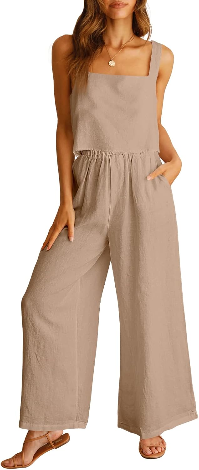 Stylish Women's 2 Piece Linen Pants Jumpsuit for Summer Fun