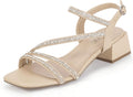 Rhinestone Low Heels for Women Strappy Block Sandals - Comfortable