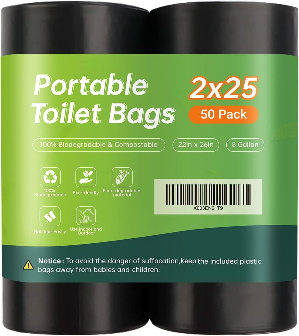 Winmoom 50 Portable Toilet Bags - Compostable & Thickened for Easy Campsite Cleanup