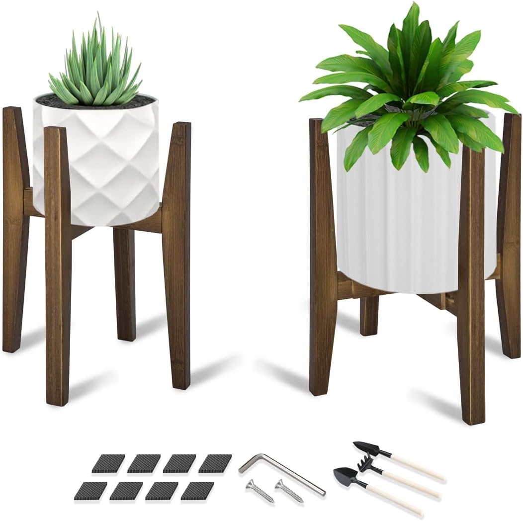 Adjustable Bamboo Plant Stand for Indoor Use - Mid Century Style