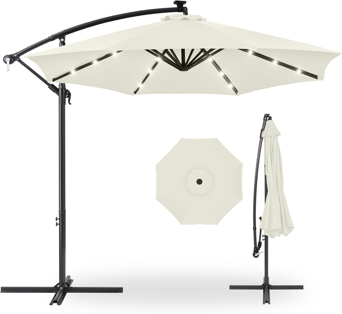 10ft Solar LED Offset Hanging Market Patio Umbrella for Outdoors