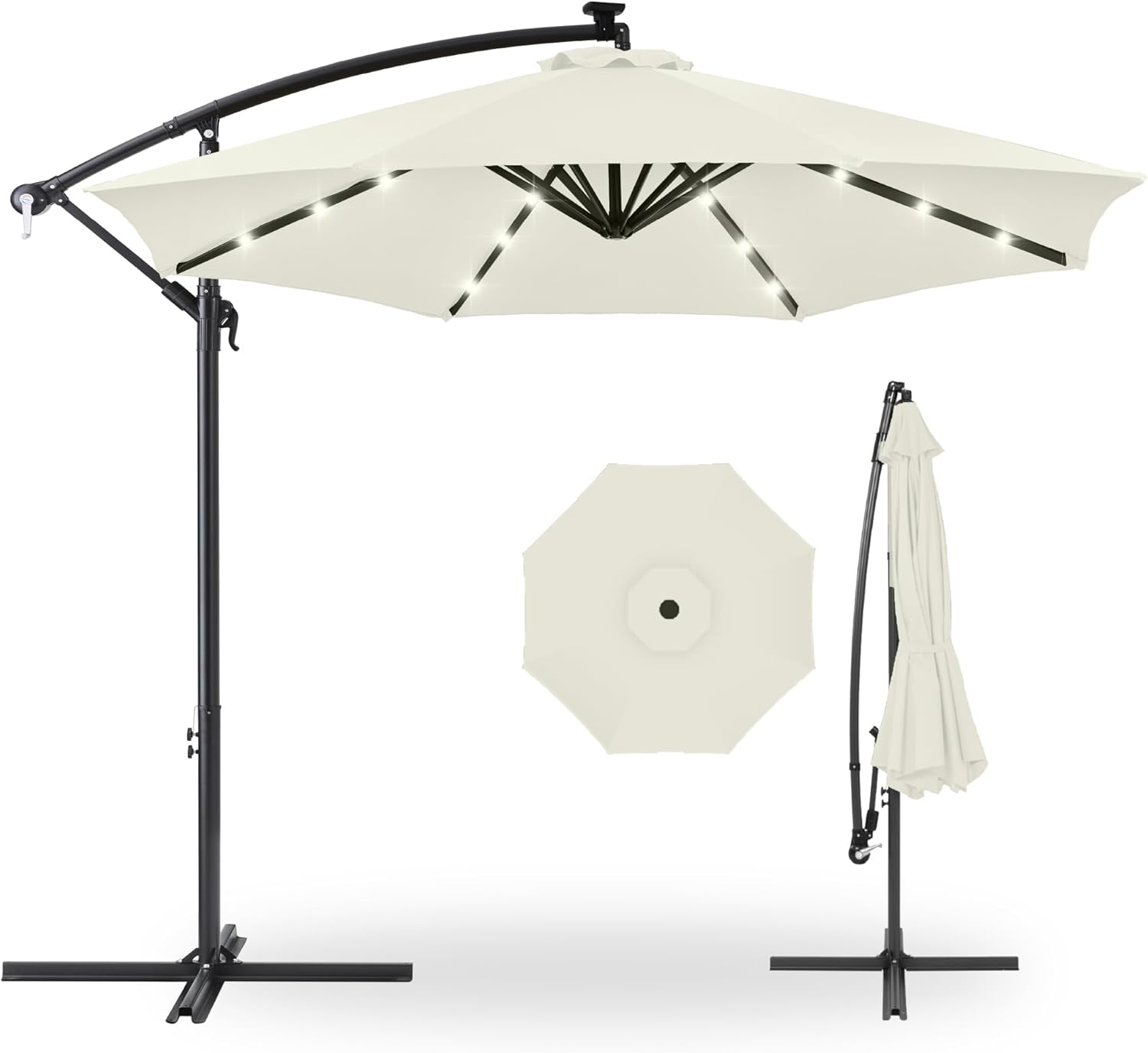 10ft Solar LED Offset Hanging Market Patio Umbrella for Outdoors
