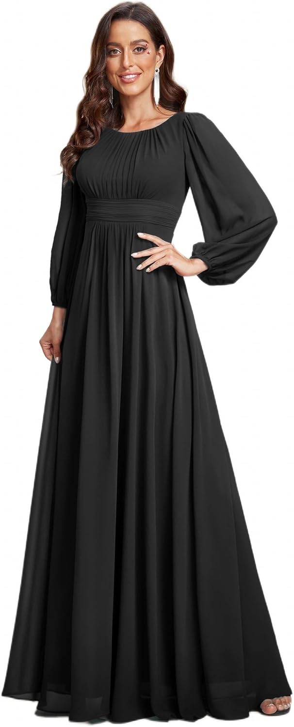 Elegant Long Sleeve Chiffon A-Line Formal Dress for Women