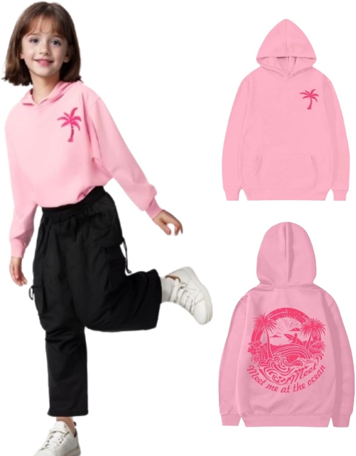 Ocean-Inspired Pink Puff Hoodie: Cute & Cozy Kids' Top!