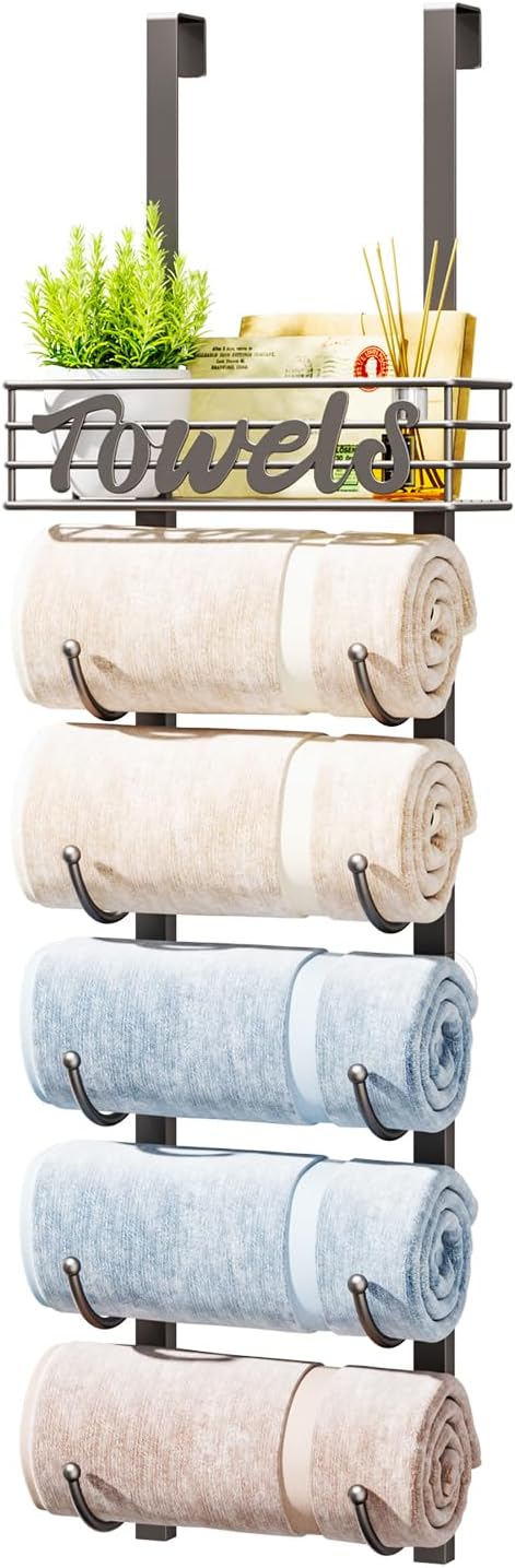HapiRm 6-Tier Over The Door Towel Rack for Small Bathrooms