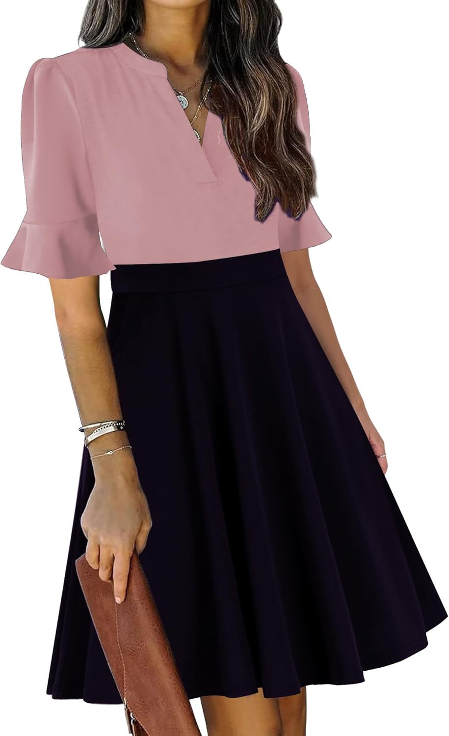 Mokayee Womens Summer V Neck Ruffle Short Sleeve Dress
