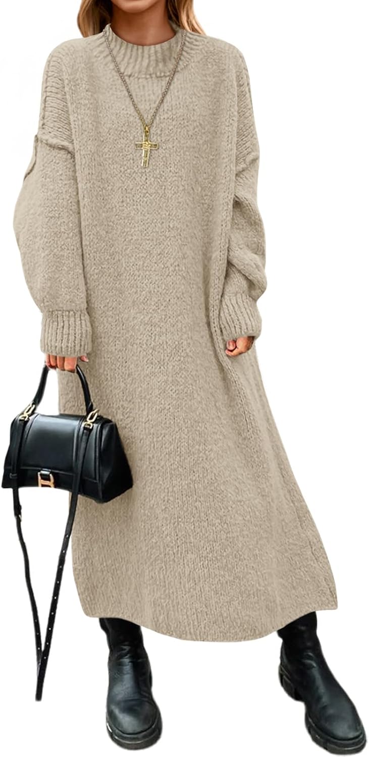 Oversized Sweater Dress for Women - Cozy Mock Neck Maxi Style