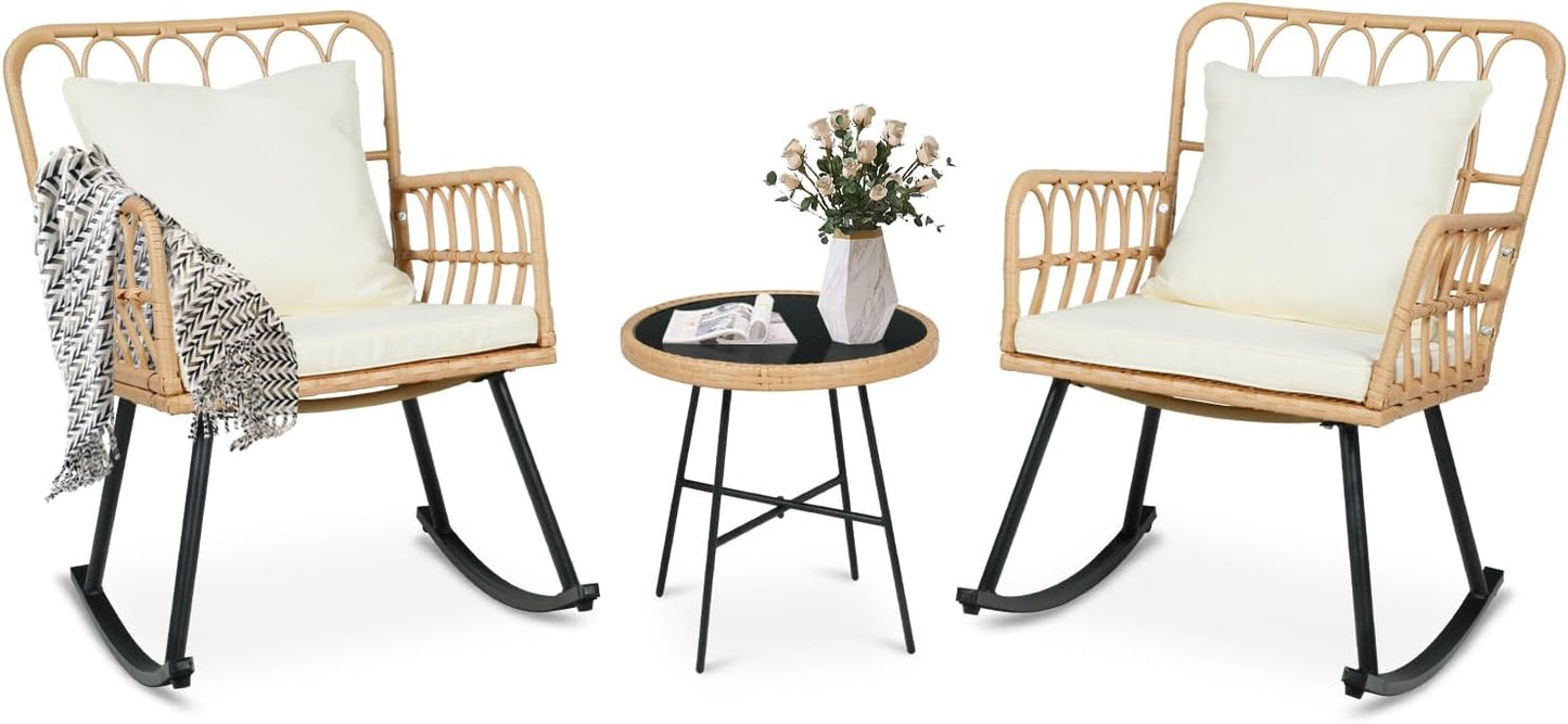 Boho Rocking Chairs Set of 2 for Outdoor Relaxation and Comfort