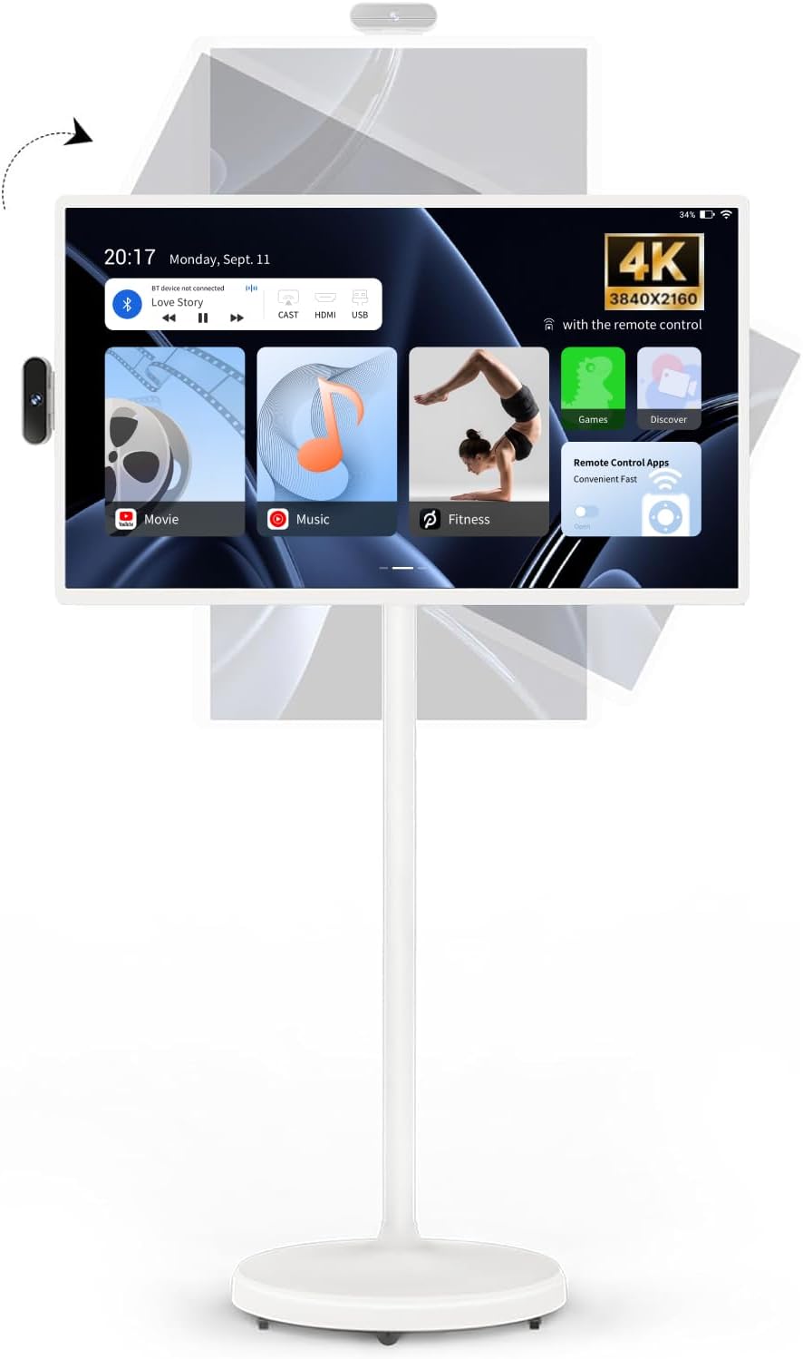 Portable 4K TV on Wheels with Touch Screen