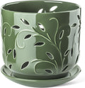 7 in Orchid Pot with Drainage Holes and Tray - Green