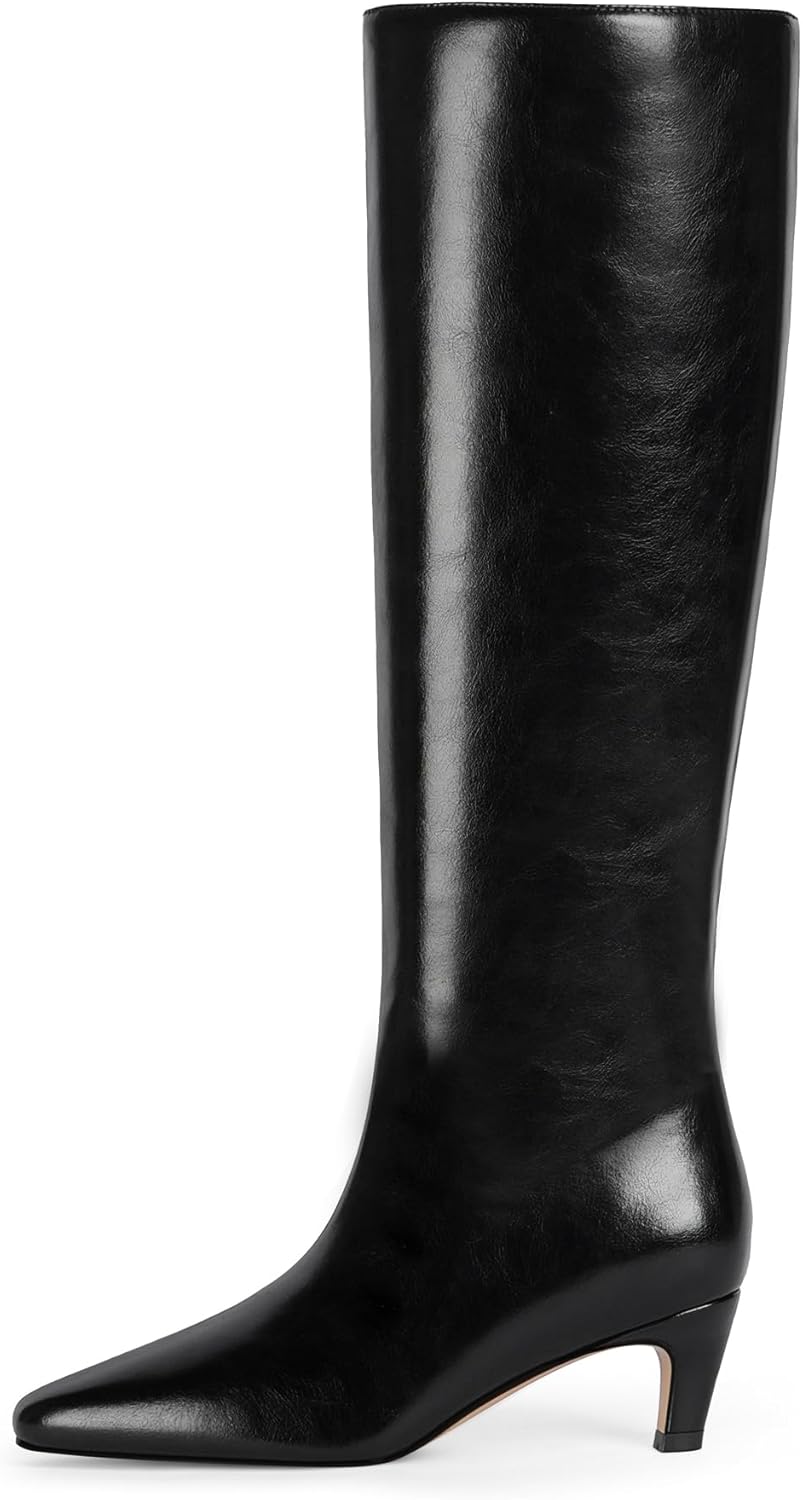 Modatope Knee High Boots Women Square Toe Kitten Heel Fashion