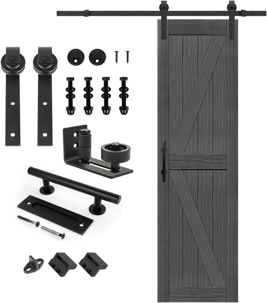 24in x 84in Deep Gray Barn Door with Sliding Hardware Kit