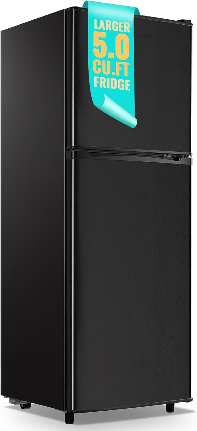WANAI Double Door Small Refrigerator with Freezer for Home