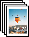 16x24 Picture Frames Black Wood 4-Pack - Includes 14x20 Mat