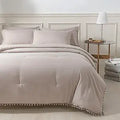 SLEEPBELLA Khaki Full Size 5 Pc Pom Fringe Comforter Set - Boho Cozy