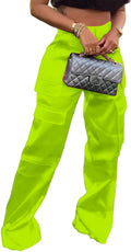 Satin Cargo Pants for Women High Waisted Wide Leg - Dressy