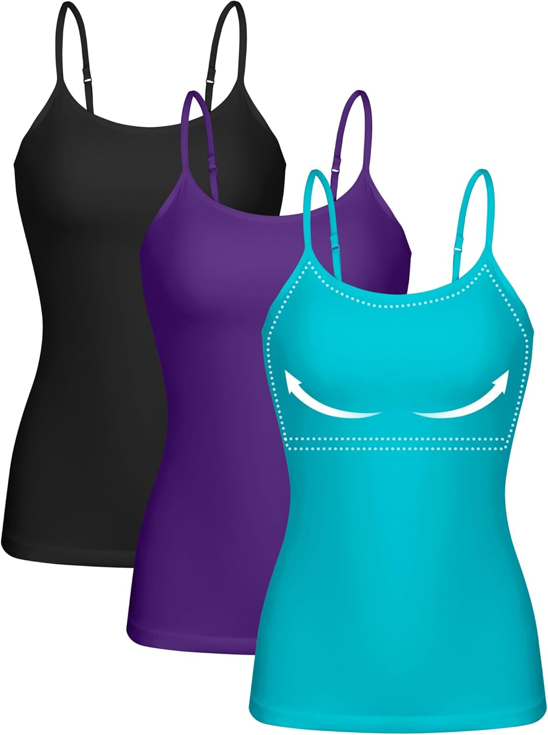 ATTRACO Women 3 Pack Cotton Camisoles with Built-In Bra