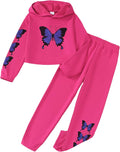 Trendy Girls' Sweatpants and Crop Top Hoodie with Butterfly Design