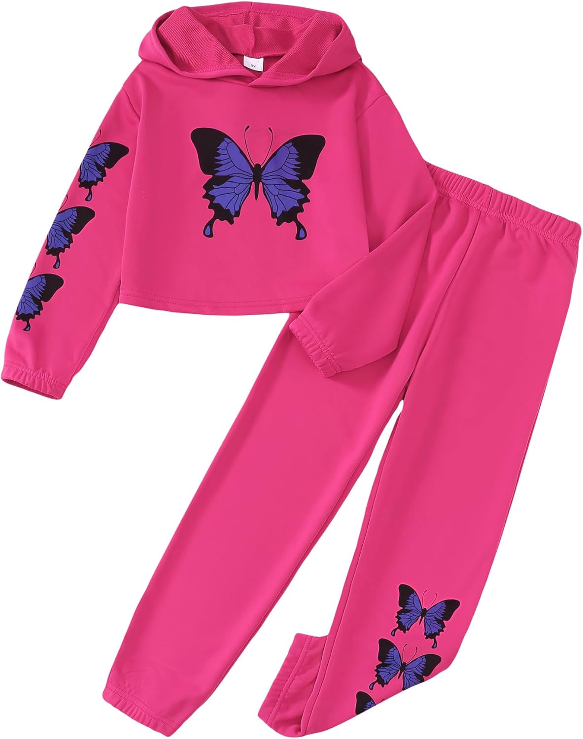 Girls' Butterfly Print Crop Top Hoodie and Sweatpants Set