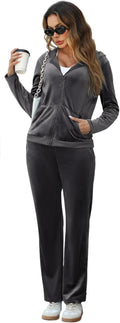 Velour Tracksuit Womens 2 Piece Zip Up Hoodie and Sweatpants Set