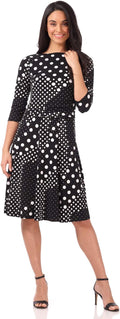 Women's Flippy Fit N' Flare Knee-Length Dress with 3/4 Sleeves